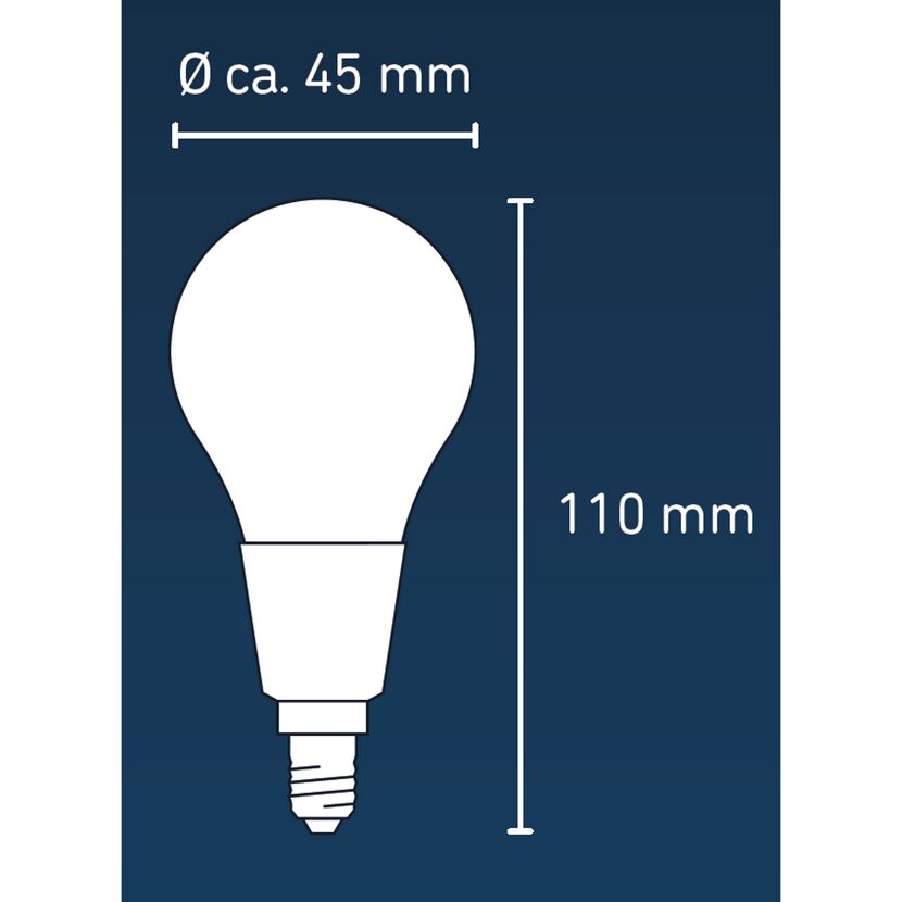 LED-Lampe E14 mit Maßen