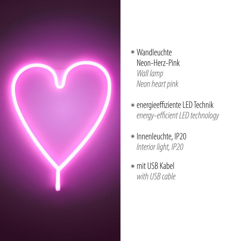 LED-Neon-Bild 'Herz' mehrfarbig 29 x 38 x 2 cm