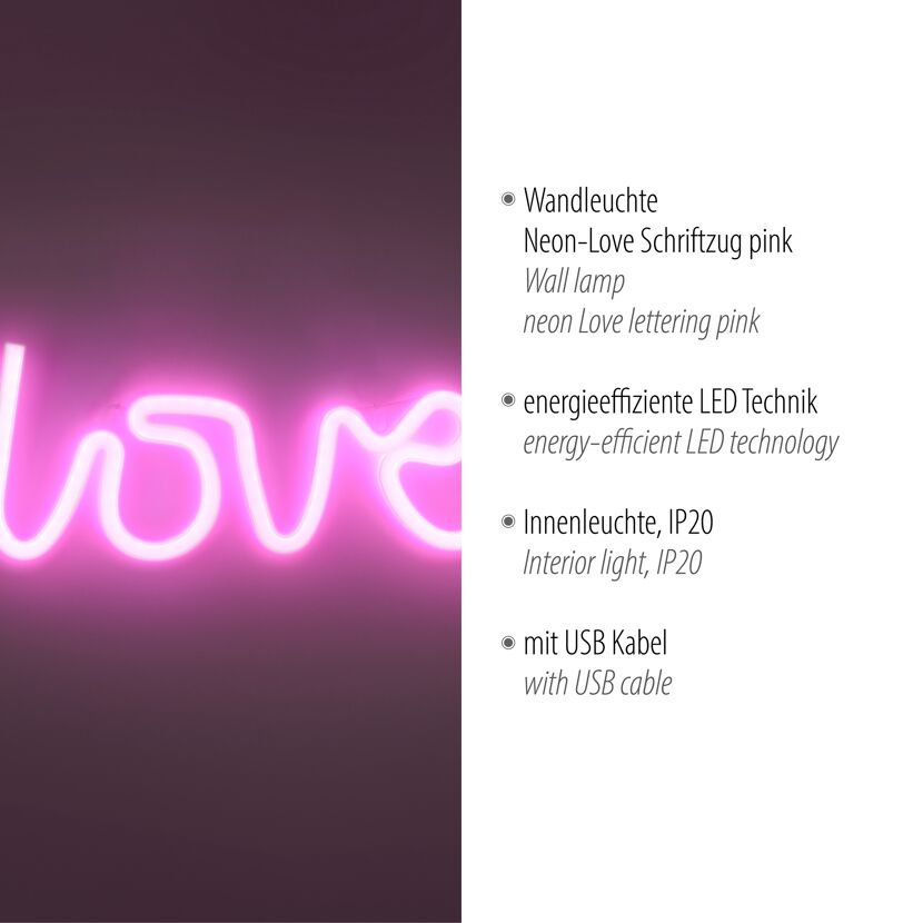 LED-Neon-Bild 'Love' mehrfarbig 34,3 x 12,5 x 2 cm
