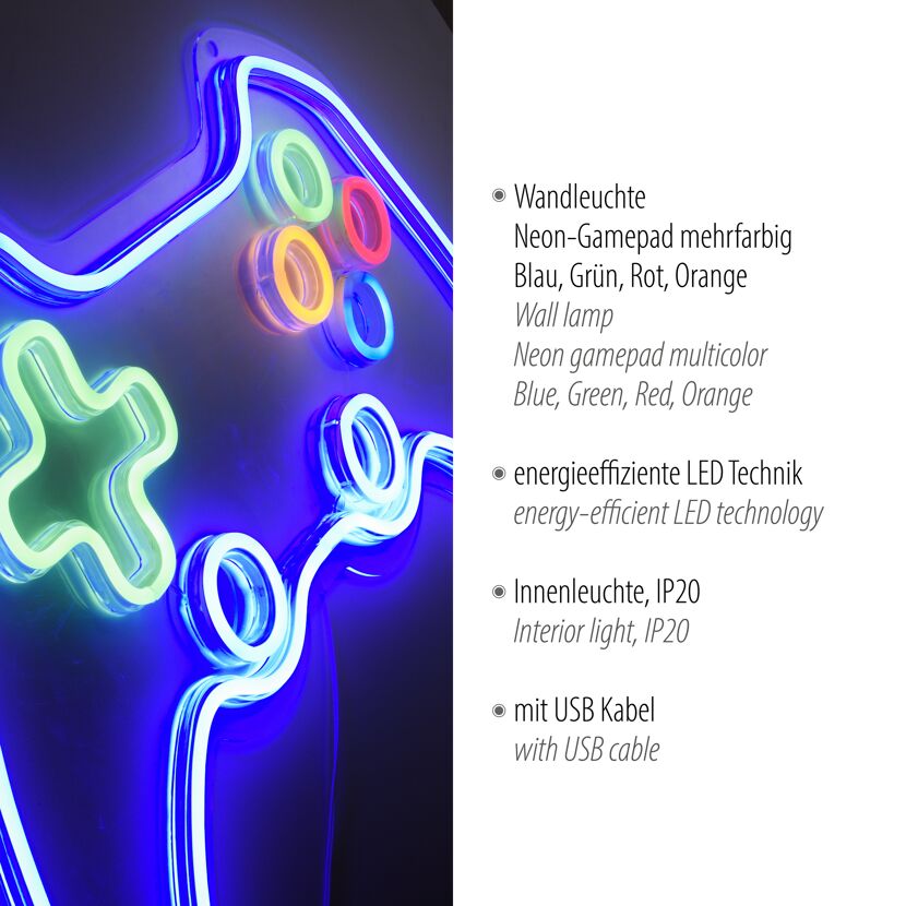 LED-Neon-Bild 'Gamer' mehrfarbig 60 x 40 x 1,5 cm