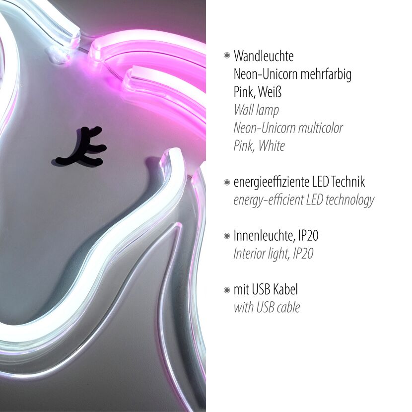 LED-Neon-Bild 'Unicorn' mehrfarbig 33 x 33 x 1,8 cm