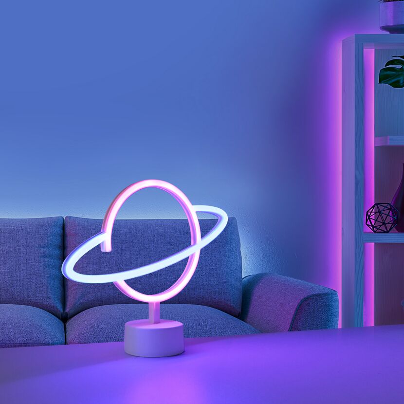 LED-Neon-Bild 'Saturn' mehrfarbig 30 x 24 x 8,5 cm