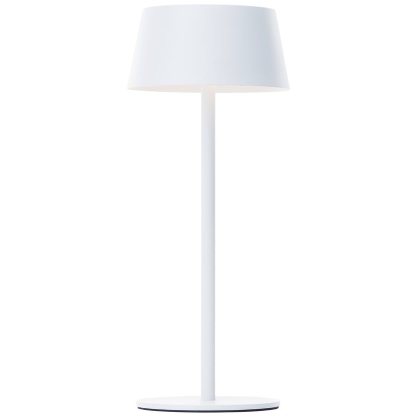 Weiße Stehlampe mit rundem Lampenschirm