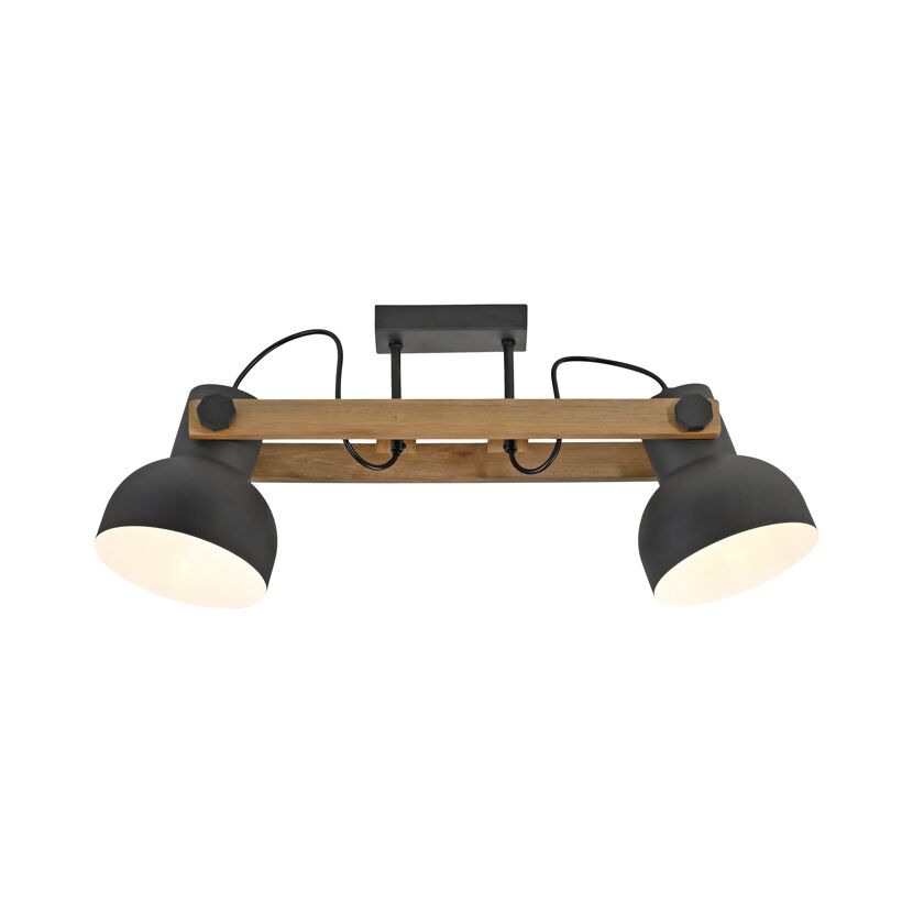 Deckenleuchte 'CUP 2.0' schwarz/holzfarben 61,6 x 26 cm 2-flammig