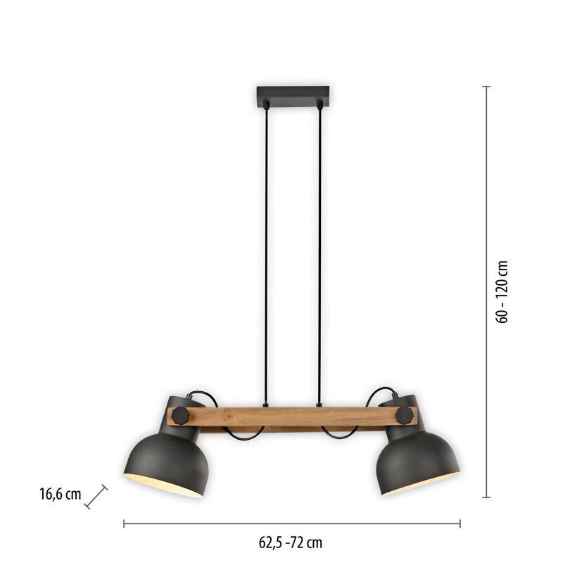 Pendelleuchte 'CUP 2.0' schwarz/holzfarben 16 x 61,6 cm 2-flammig