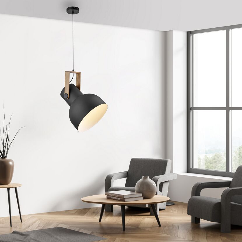 Pendelleuchte 'CUP 2.0' schwarz/holzfarben Ø 30 cm 1-flammig