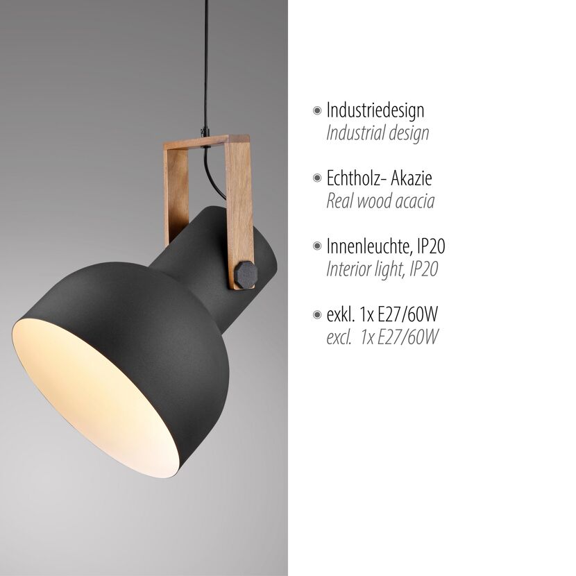 Pendelleuchte 'CUP 2.0' schwarz/holzfarben Ø 30 cm 1-flammig