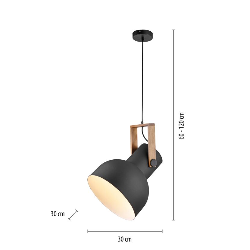 Pendelleuchte 'CUP 2.0' schwarz/holzfarben Ø 30 cm 1-flammig