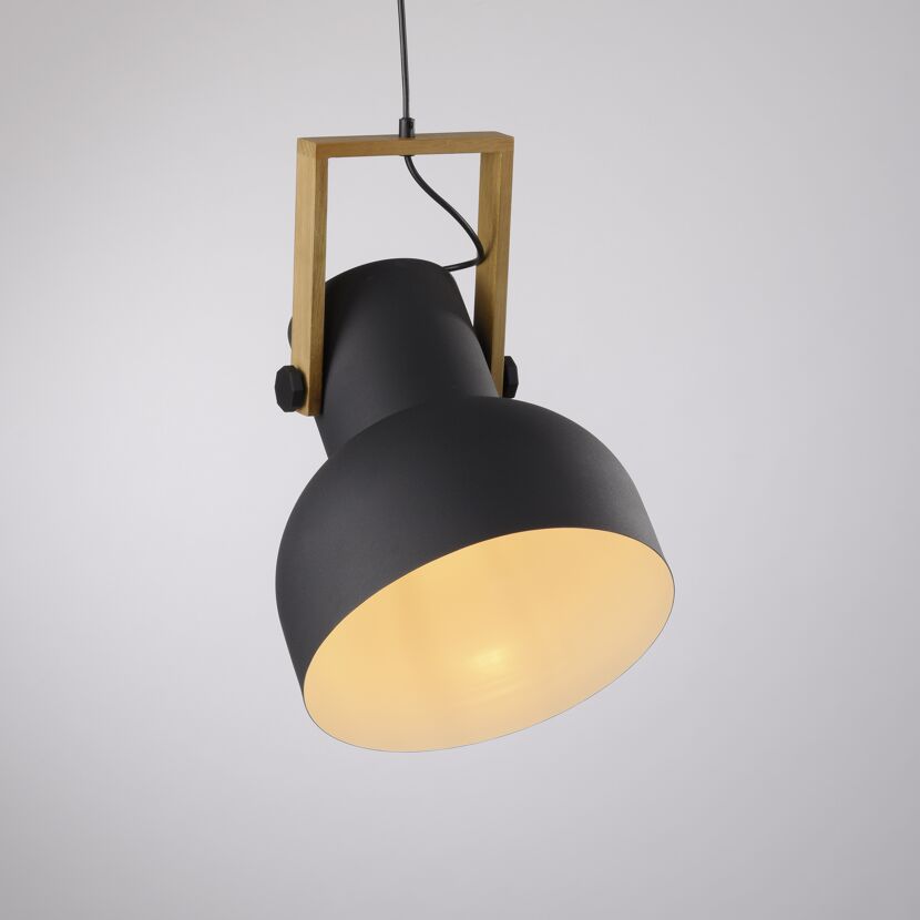 Pendelleuchte 'CUP 2.0' schwarz/holzfarben Ø 30 cm 1-flammig