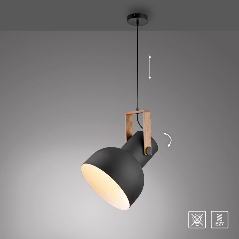 Pendelleuchte 'CUP 2.0' schwarz/holzfarben Ø 30 cm 1-flammig