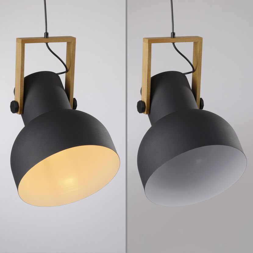 Pendelleuchte 'CUP 2.0' schwarz/holzfarben Ø 30 cm 1-flammig
