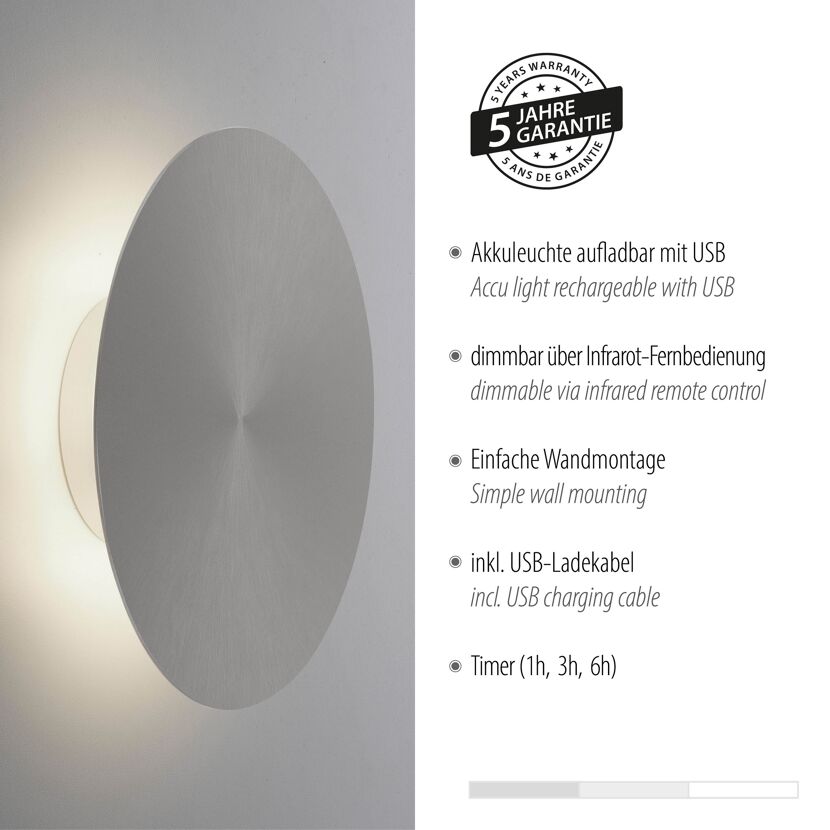 Wandleuchte AKKUR PUNTA grau Ø 25 cm