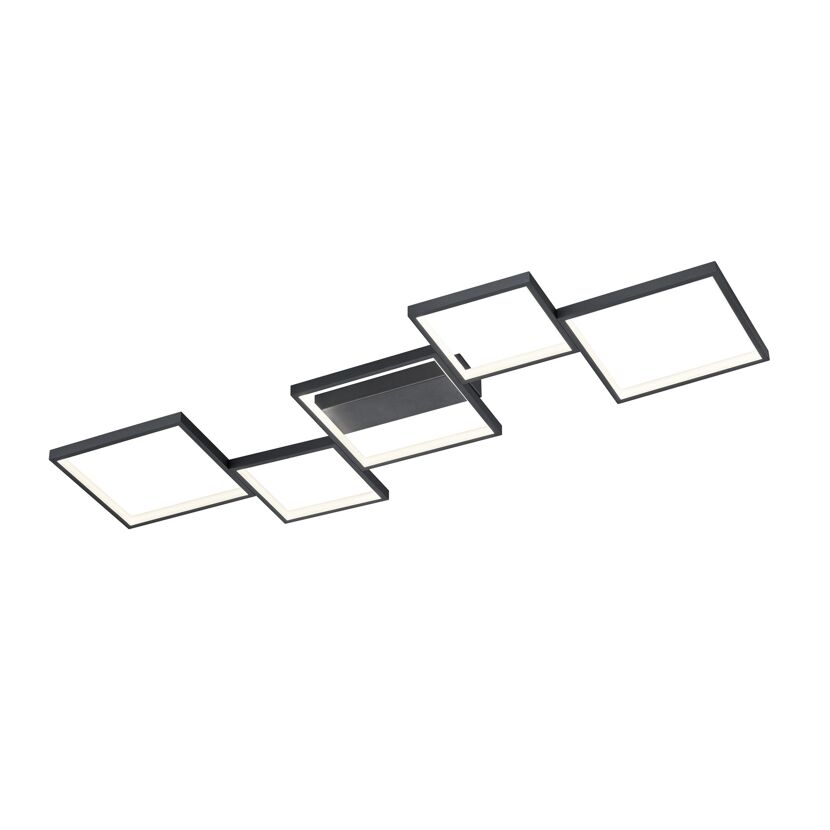 Schwarze LED-Deckenleuchte mit fünf Quadraten
