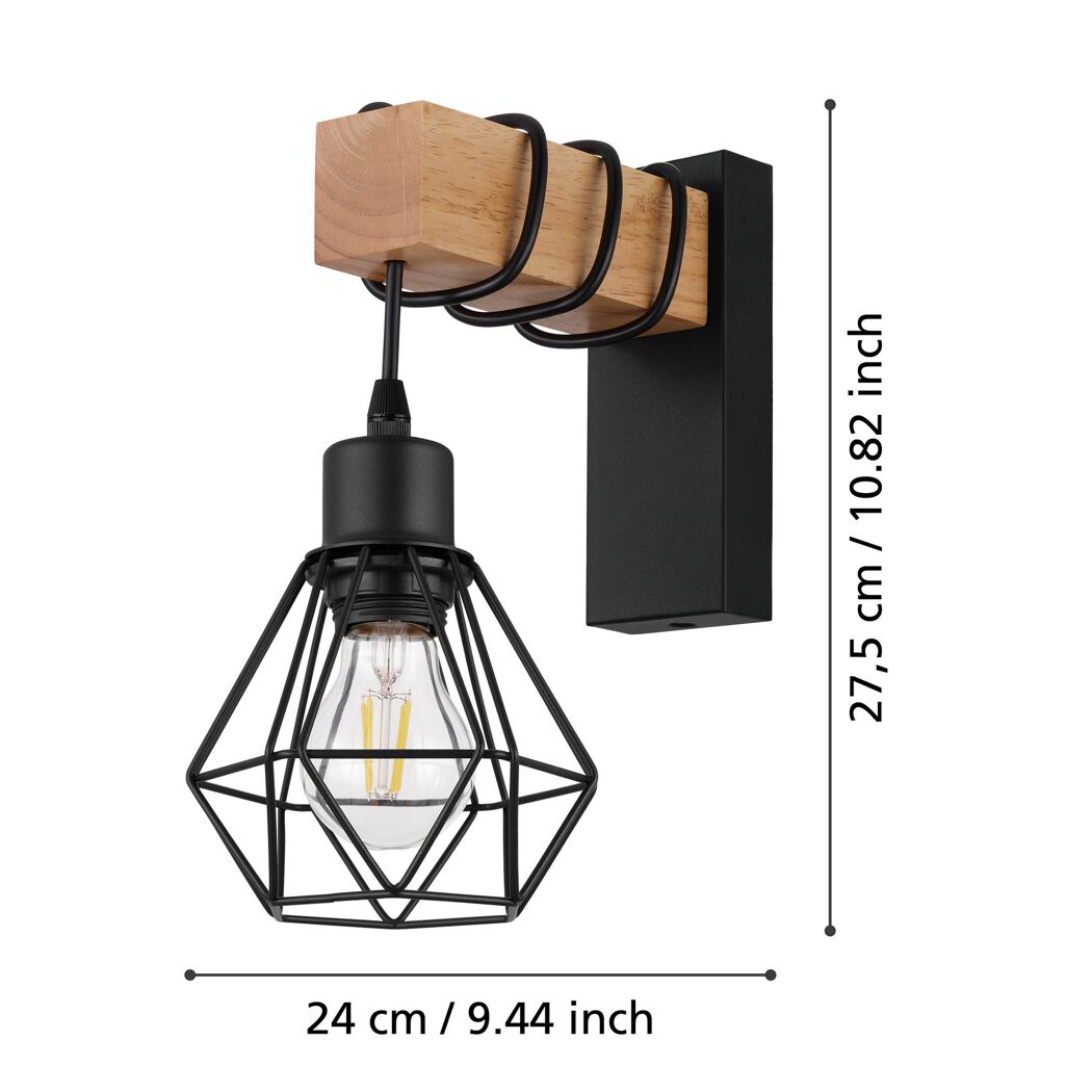 Wandleuchte mit Glühbirne und Holzelement