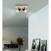 Zwei schwarze Spotlights an Holzbalken