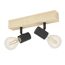 Holzlampe mit zwei schwarzen Spots