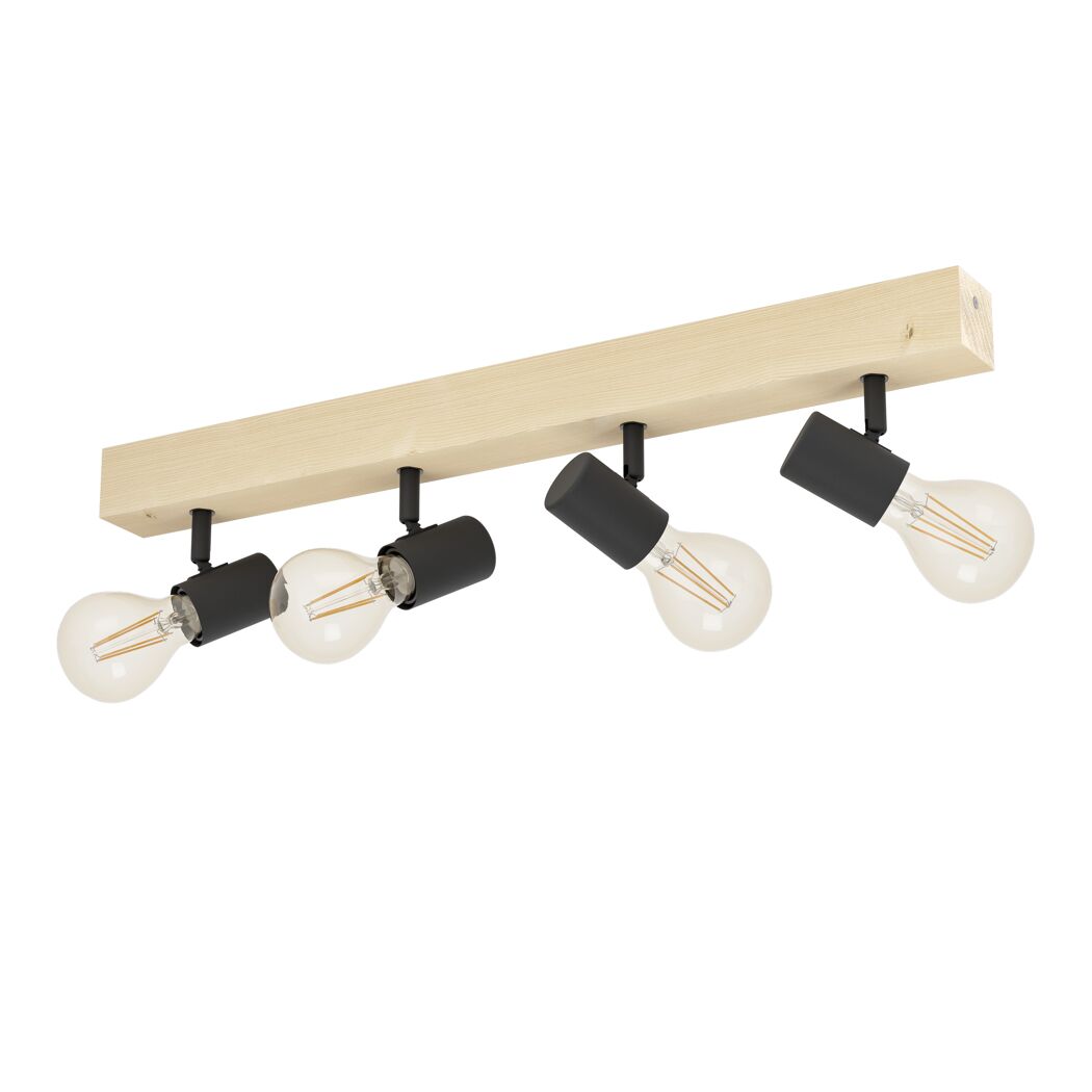 Hölzerne Deckenlampe mit vier Spots