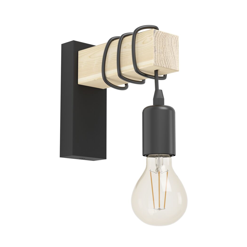 Wandleuchte mit Holzelement und Glühbirne