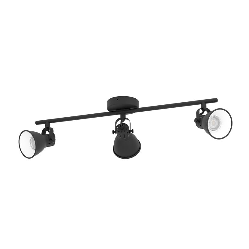 Schwarze Deckenlampe mit drei Spots