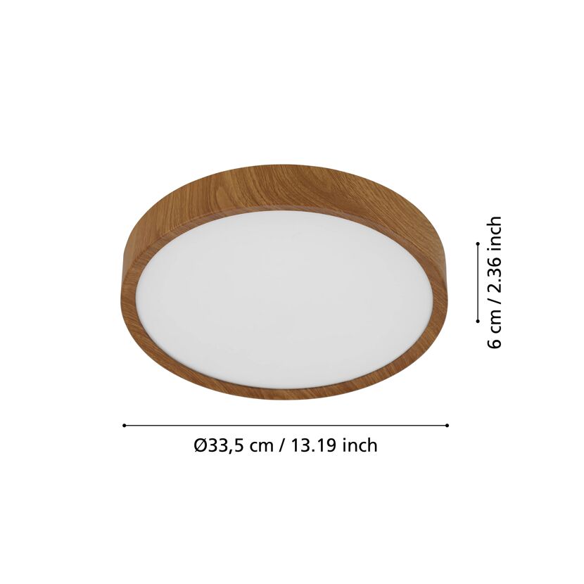 Runde Deckenleuchte mit Holzrahmen