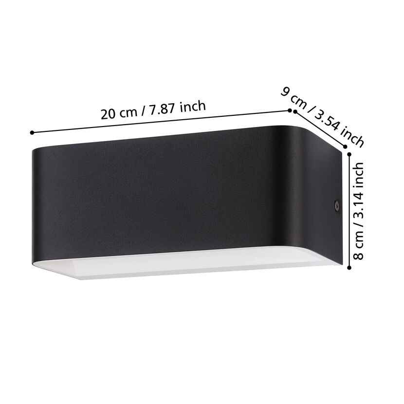 Schwarze Wandleuchte mit Maßen