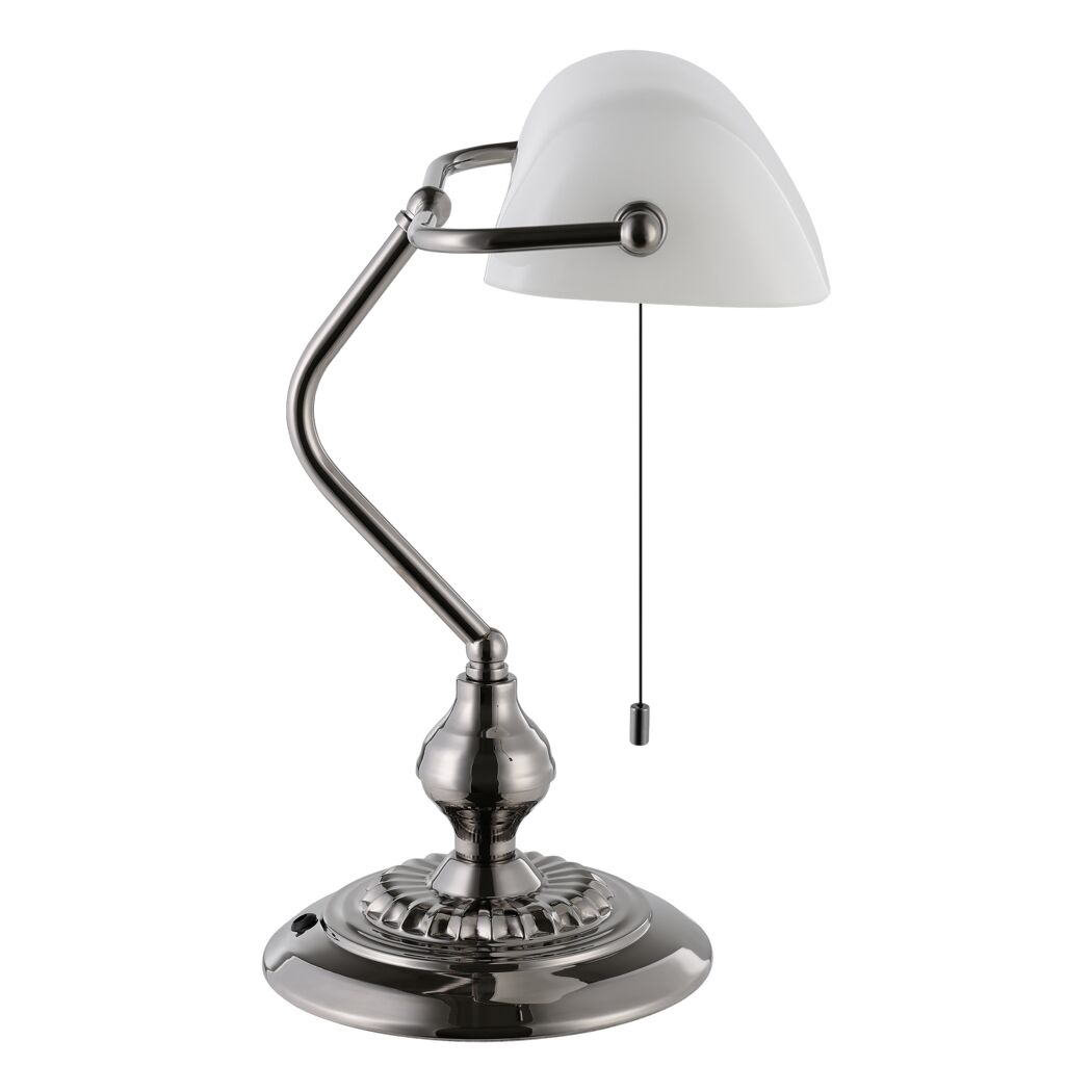 Tischlampe aus Nickel mit weißem Lampenschirm