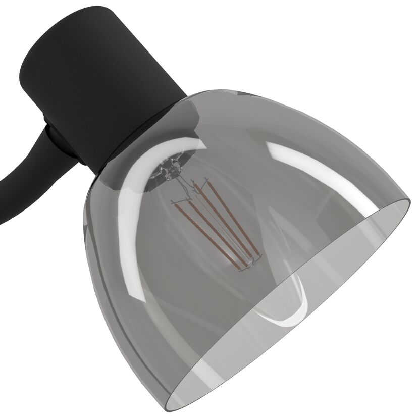 Schwarze Tischleuchte mit Glas-Lampenschirm
