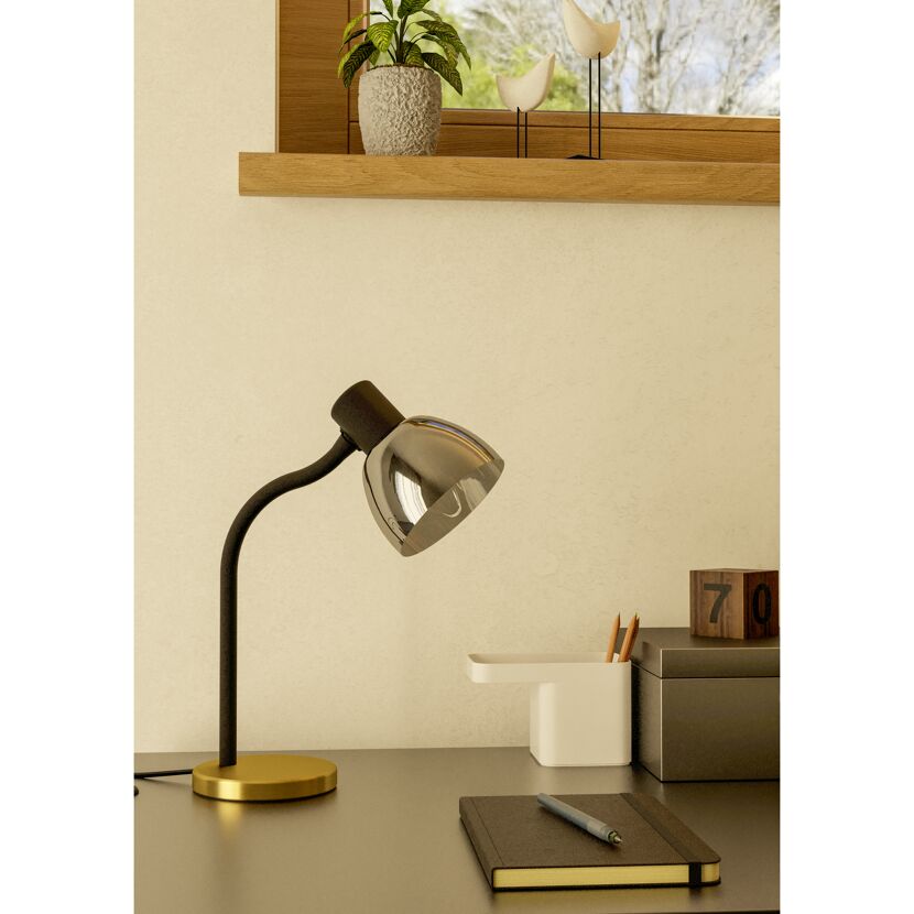Schwarze Schreibtischlampe mit rundem Sockel
