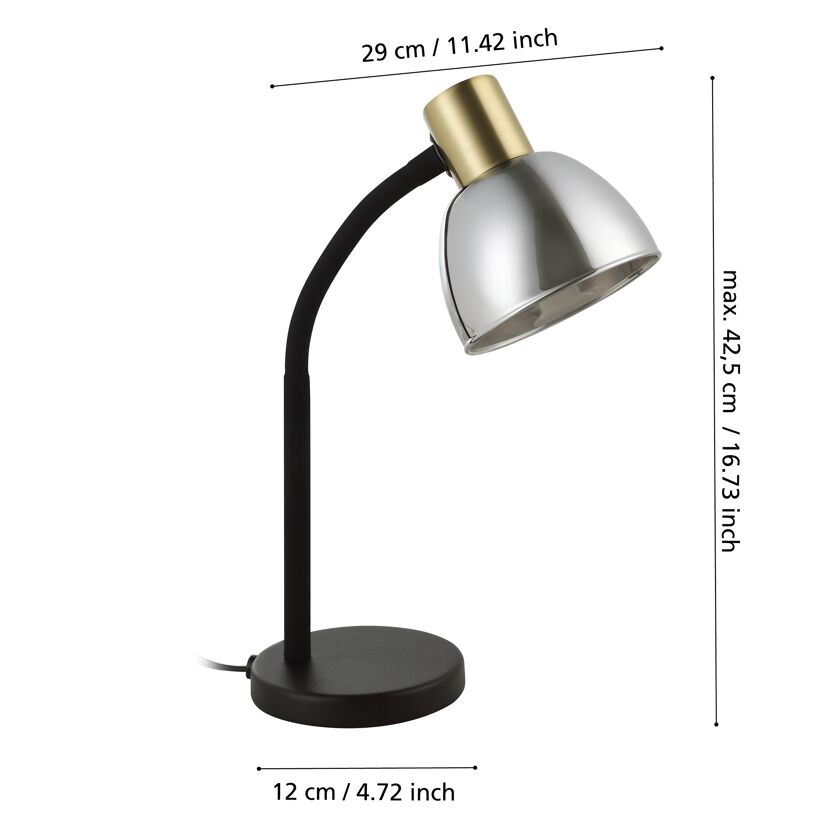 Schwarze Schreibtischlampe mit silbernem Lampenschirm