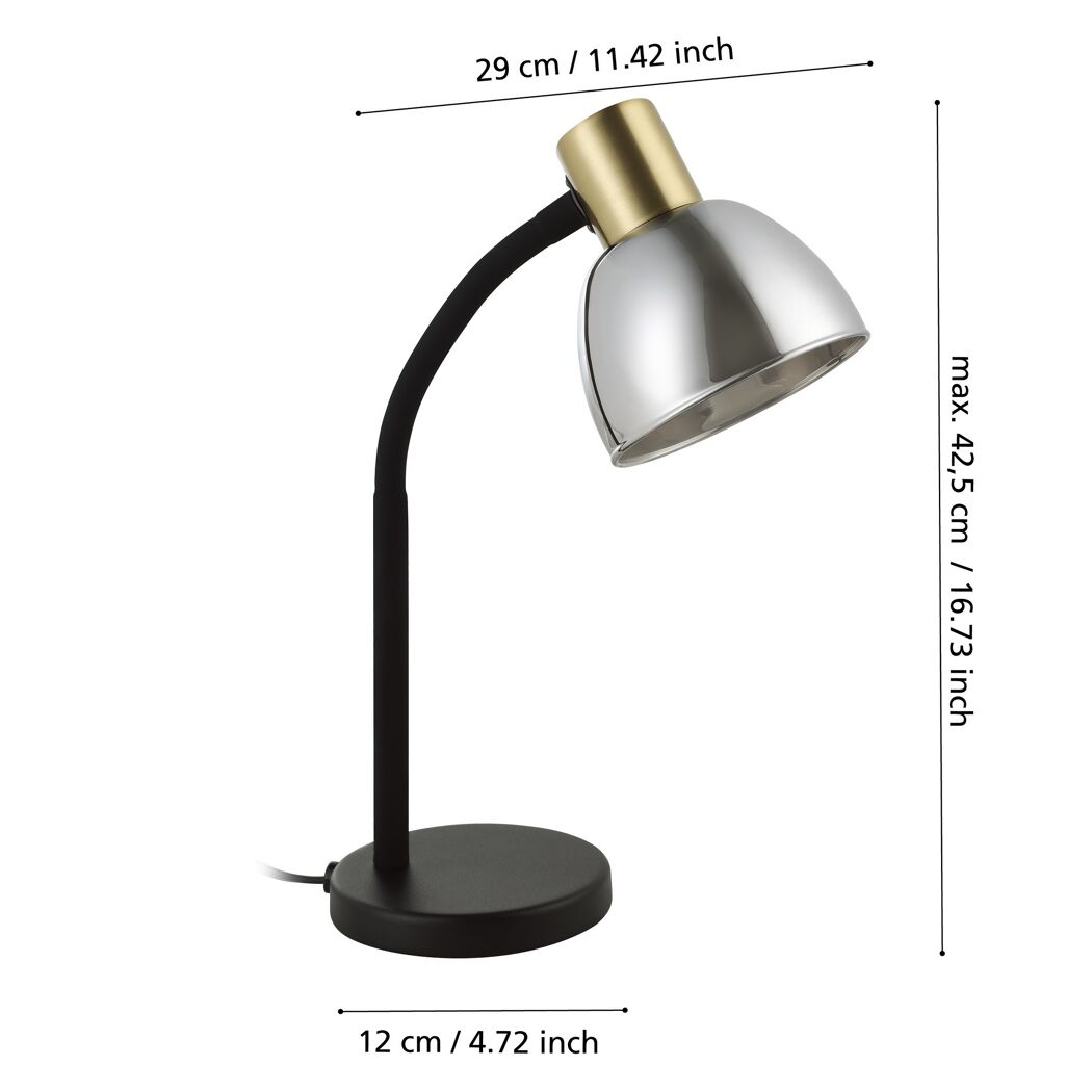 Schwarze Schreibtischlampe mit silbernem Lampenschirm