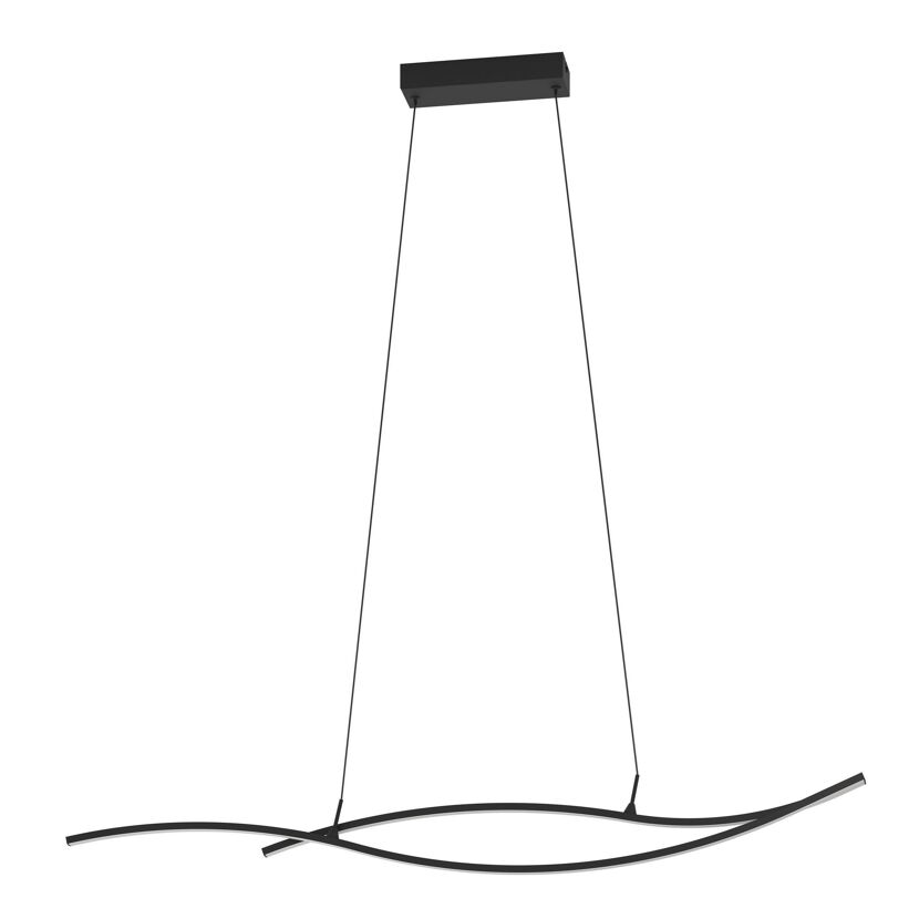 Schlanke schwarze Hängelampe mit geschwungenen LED-Leuchten