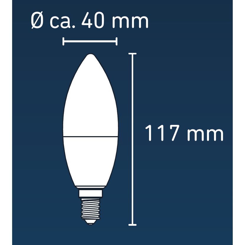 LED-Kerze E14 mit Maßen