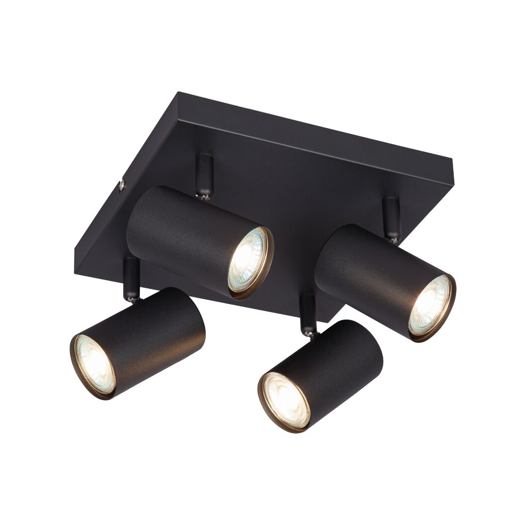 Schwarze Deckenlampe mit vier Spots