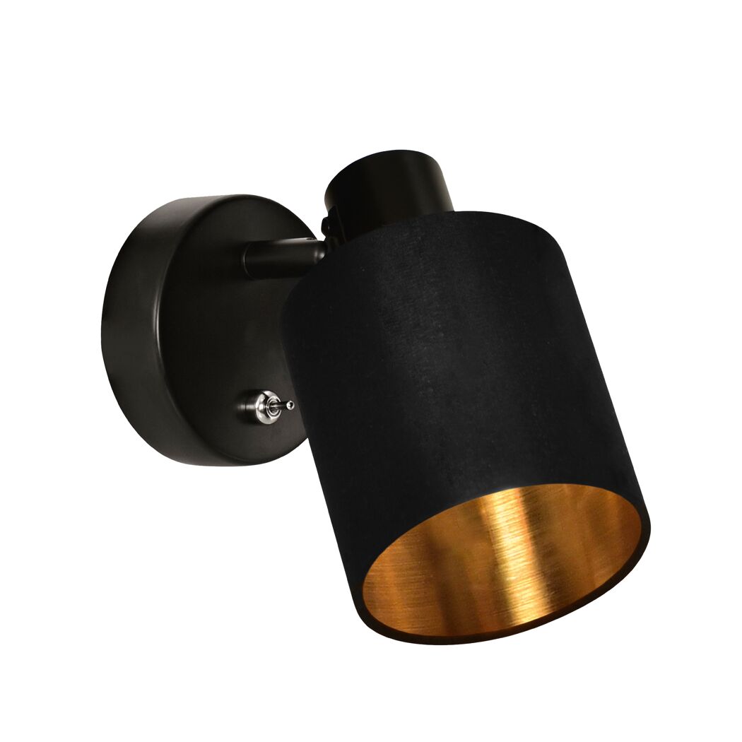 Schwarze Wandleuchte mit goldenem Lampenschirm