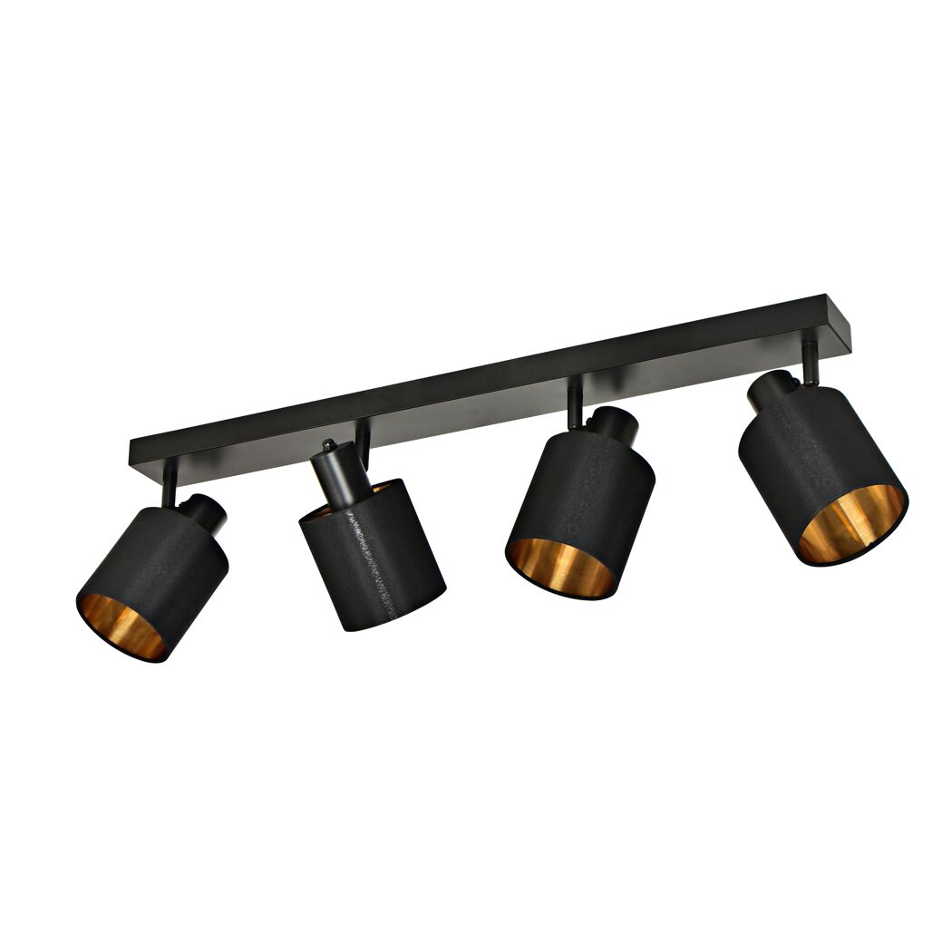 Schwarze Deckenlampe mit vier goldenen Spots
