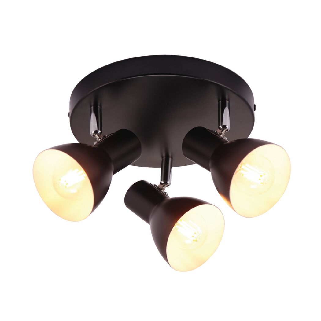 Schwarze Deckenlampe mit drei Spots