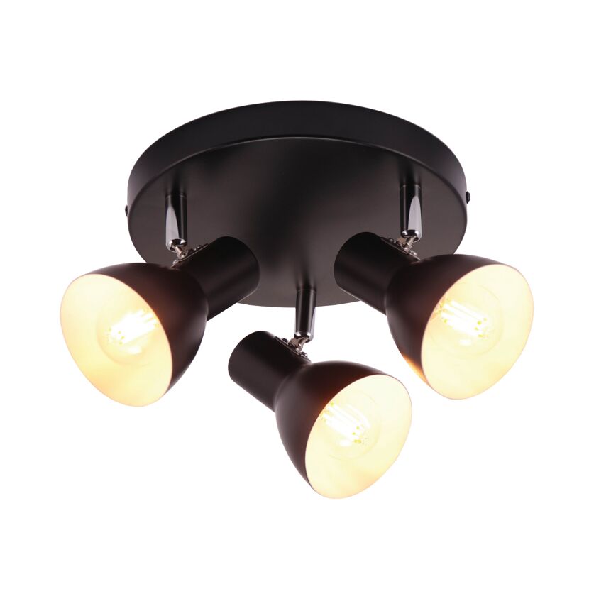 Schwarze Deckenlampe mit drei Spots
