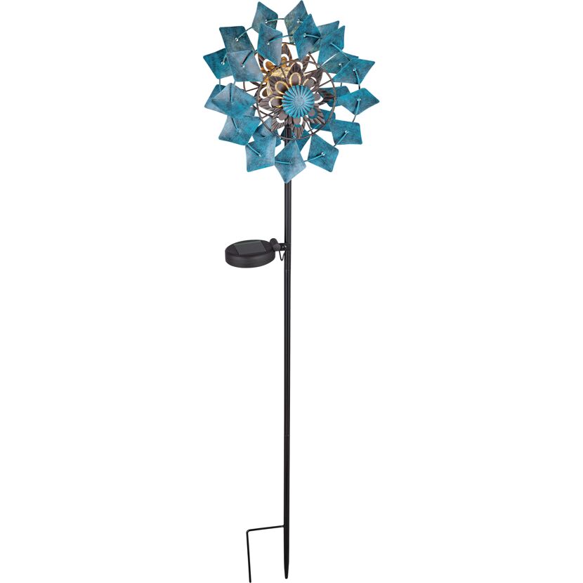 Blaues Windrad mit Solarleuchte