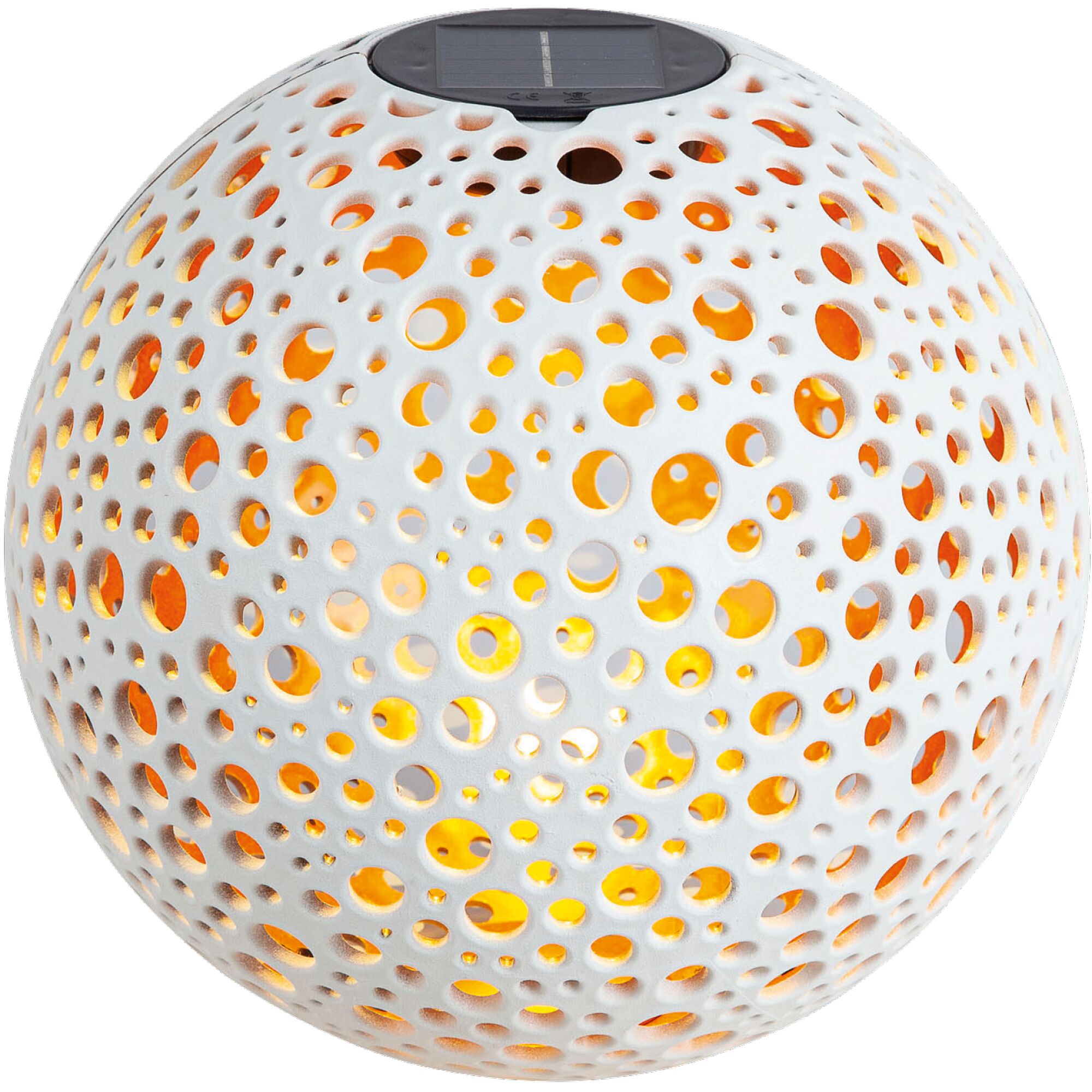 Weiße Solar-Kugellampe mit Lochmuster