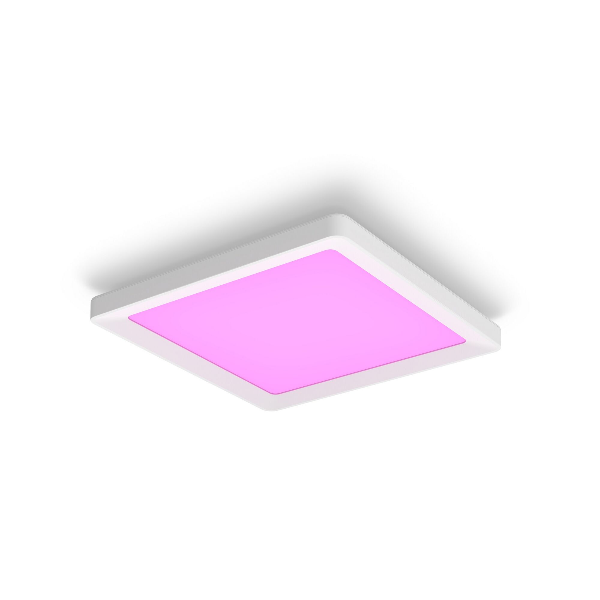 Quadratische Deckenleuchte leuchtet lila