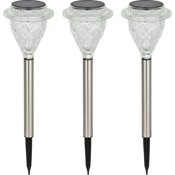 LED-Solar-Fackel-Set Edelstahl/Glas 44 cm, 3er-Set