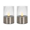 Zwei LED-Windlichter aus Glas und Metall