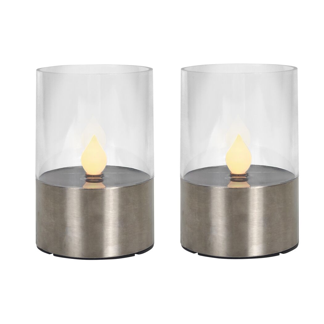 Zwei LED-Windlichter aus Glas und Metall