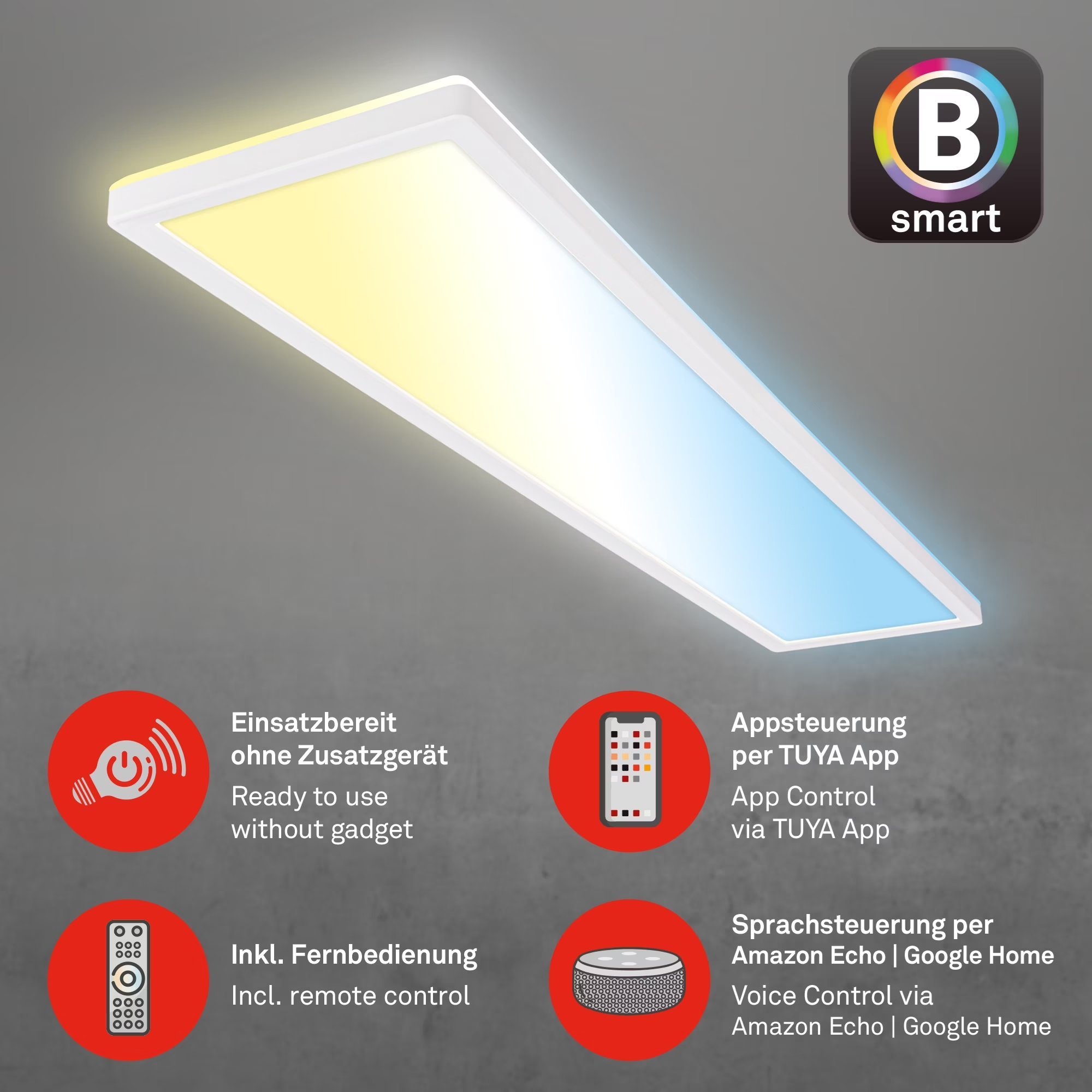 Wifi-LED-Deckenleuchte 'Tava Smart' 20 x 98 cm 36W App- & Sprachgesteuert dimmbar 4800 lm CCT weiß matt + product picture