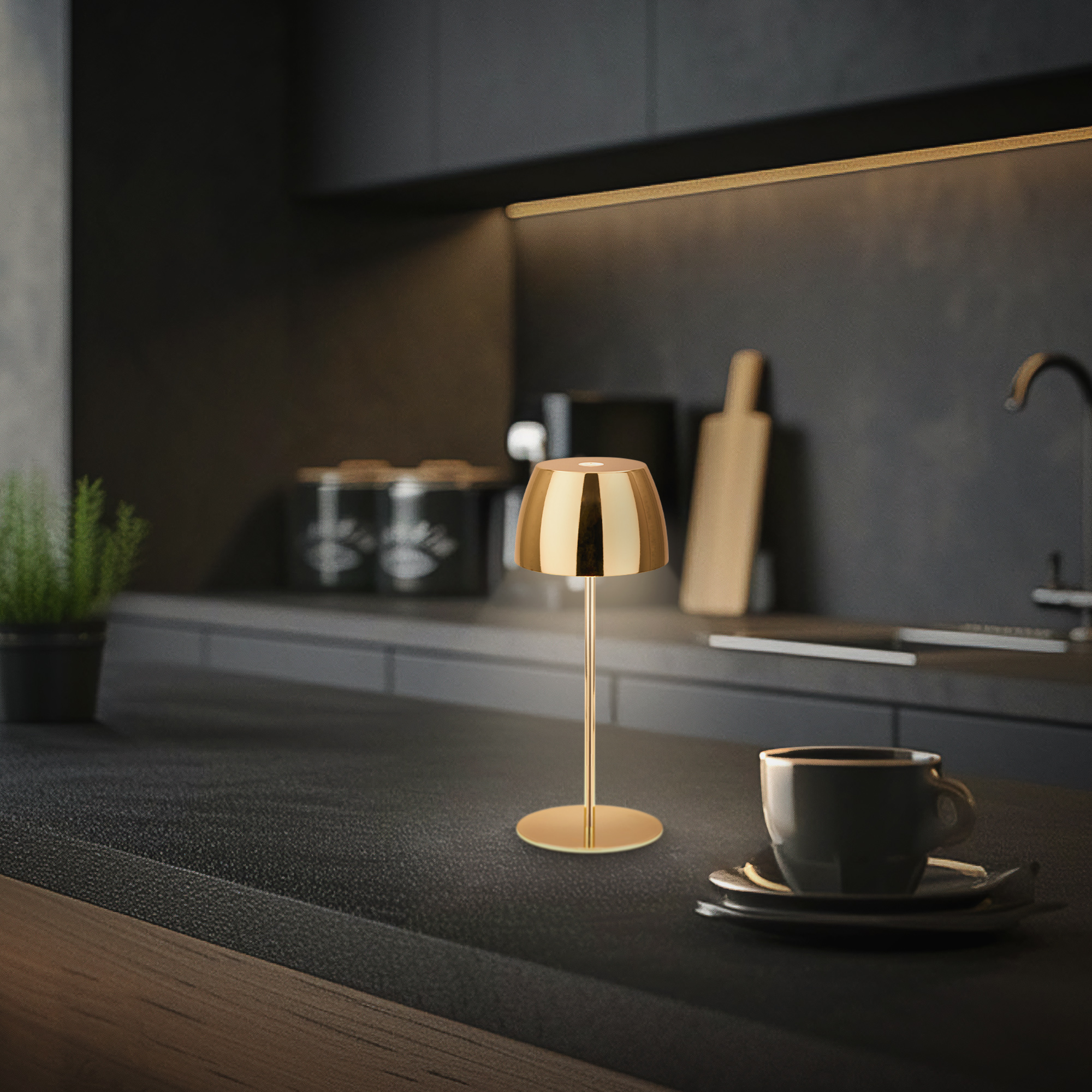 Akku-LED-Tischleuchte 'Serina Mini' 20 cm 2700K 2,5W 150lm dimmbar goldfarbig