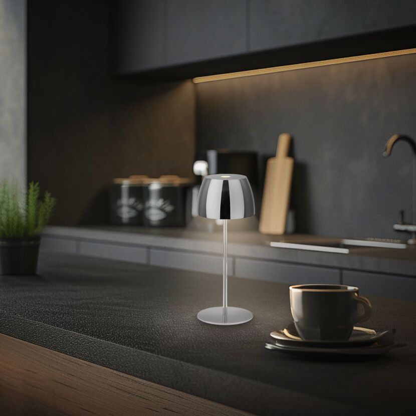 Akku-LED-Tischleuchte 'Serina Mini' 20 cm 2700K 2,5W 150lm dimmbar schwarz-chrom