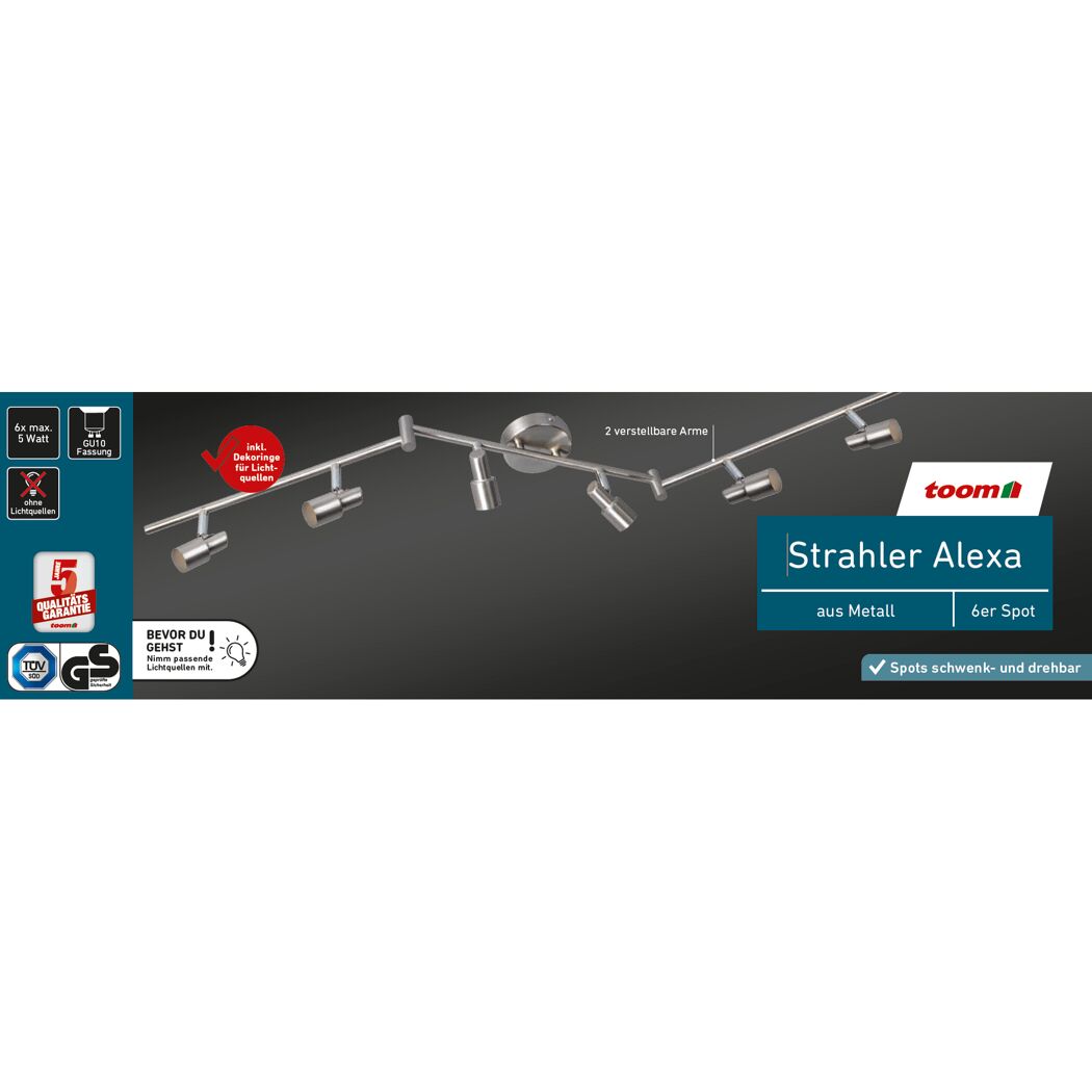LED-Spot 'Alexa' 6-flammig GU10 5 W warmweiß bis tageslichtweiß 119 x 15 cm