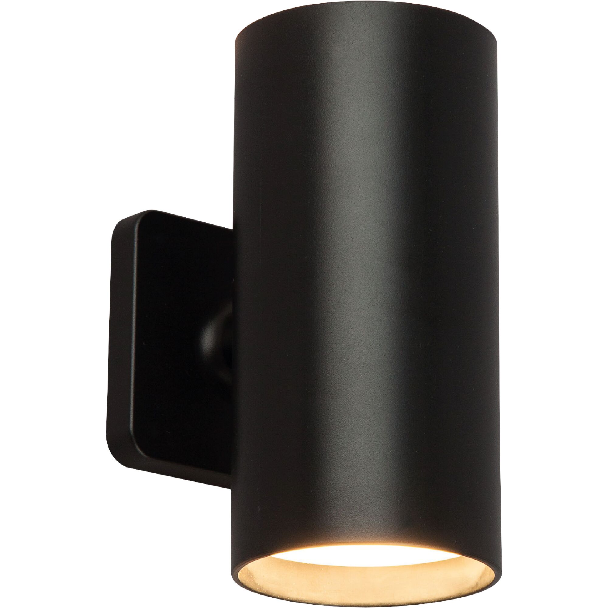 Schwarze zylindrische Wandleuchte leuchtet