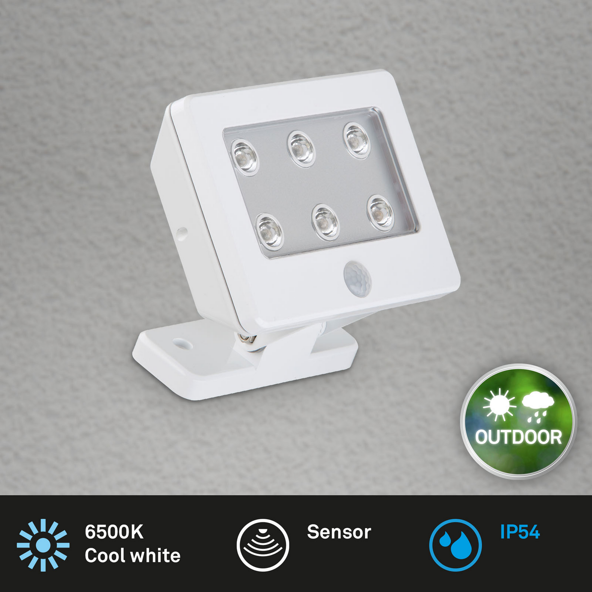 LED-Außenleuchte mit Sensor 'Lero Outdoor' weiß, 6 Spots