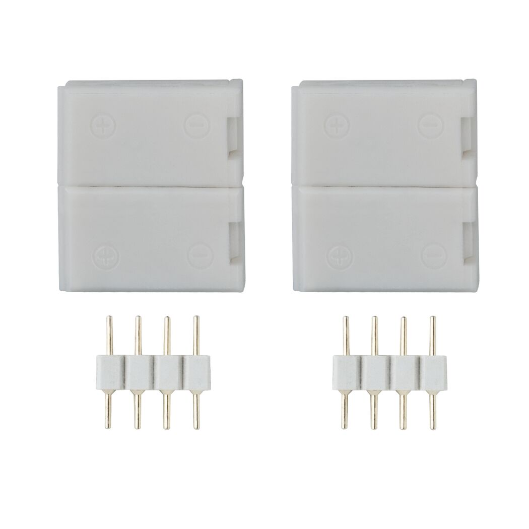 Zwei weiße LED-Strip-Verbinder und zwei Anschlussstecker